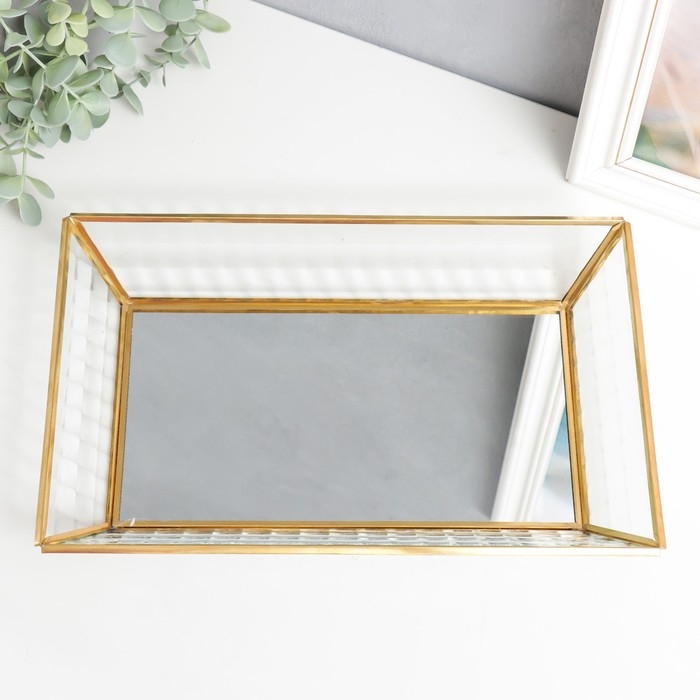 Подставка интерьерная стекло с зеркалом прямоугольная "Волна" 4х20х30 см