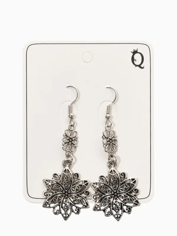 Серьги метал "Аутентичность" цветы, цвет чернёное серебро