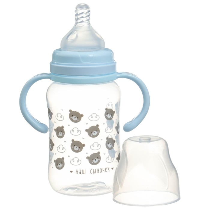Бутылочка для кормления M&B &laquo;Наш сыночек&raquo;, широкое горло, средний поток, от 3 мес., 270 мл.