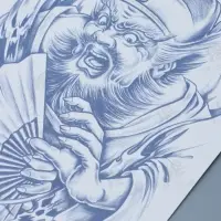 Татуировка на тело "Китайский воин с веером - крик" 18х11 см