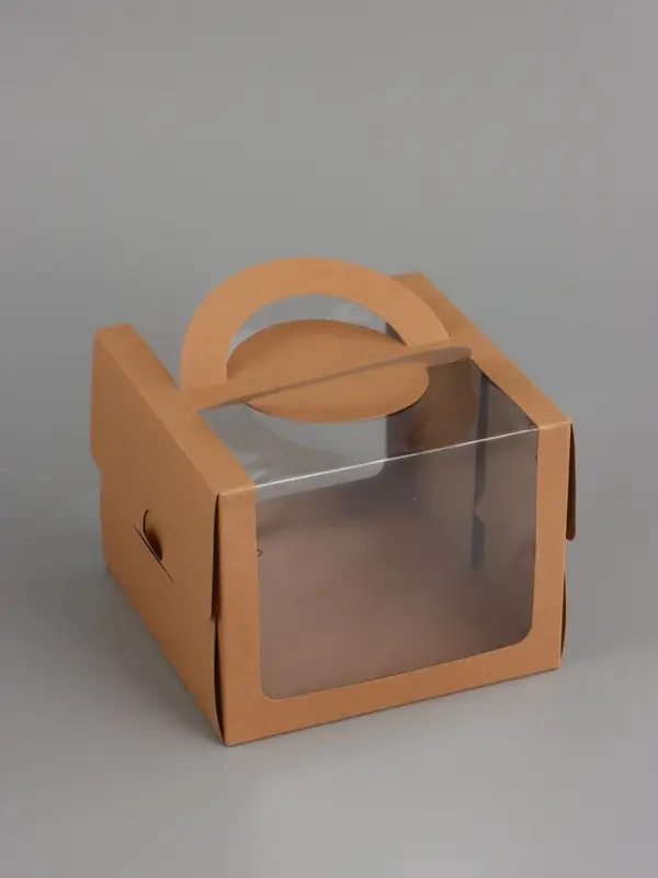 Коробка под бенто-торт с окном, КРАФТ 18 х 18 х 14 см