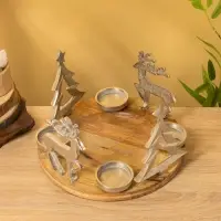 Подсвечник на 4 свечи "Рождество" алюминий, дерево 29,5х29,5х19 см