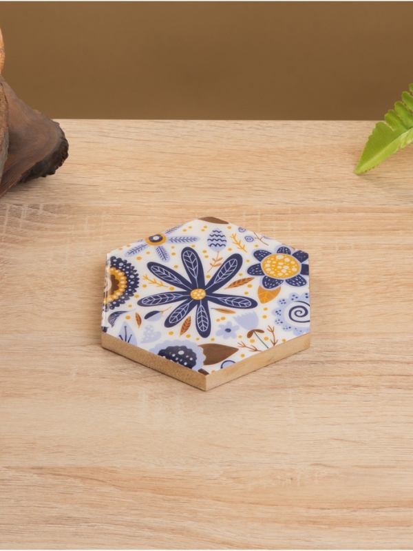 Подставка под горячее (набор 4 шт) "Васильки" дерево манго 15х13х5 см