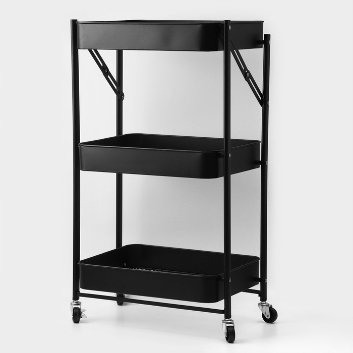 Этажерка напольная 3-х ярусная, 45,5&times;29,5&times;77,5 см, на колёсиках, цвет чёрный