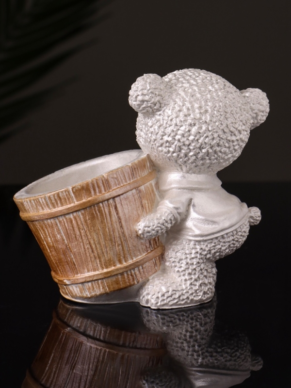 Кашпо "Медведь с горшочком" 9х10х6 см,перламутр