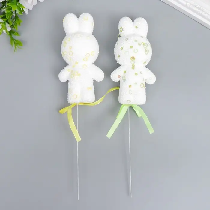 Набор топперов для украшения &laquo;Зайчата: посыпка, кружочки&raquo;, 2 шт., жёлтый, зелёный, 12 см