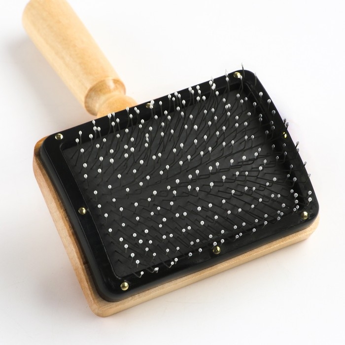 Щётка - пуходёрка деревянная "Премиум" с каплями, для длинношерстных животных, основание 80 х 60 мм