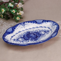 Блюдо &laquo;Цветы&raquo;, 30&times;19&times;3,5 см, гжель