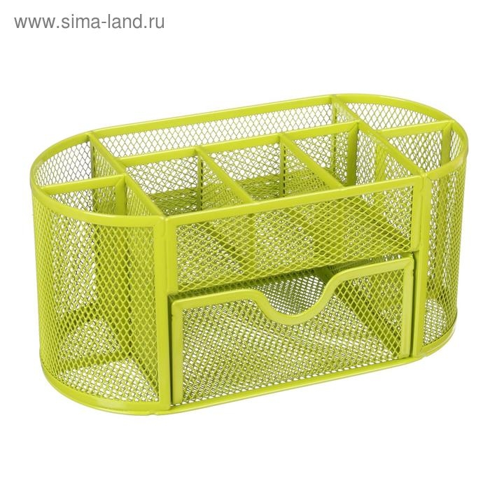Подставка для канцелярских мелочей 9 отделений, сетка металл, зелёная