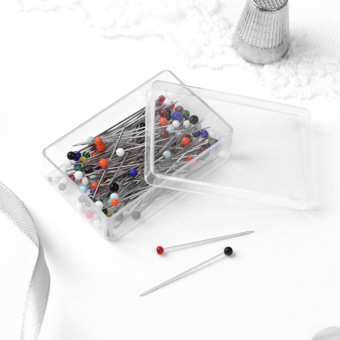 Булавки портновские Premium, стеклянная головка, 30 мм, 100 шт, цвет разноцветный Булавки портновские Premium, стеклянная головка, 30 мм, 100 шт, цвет разноцветный