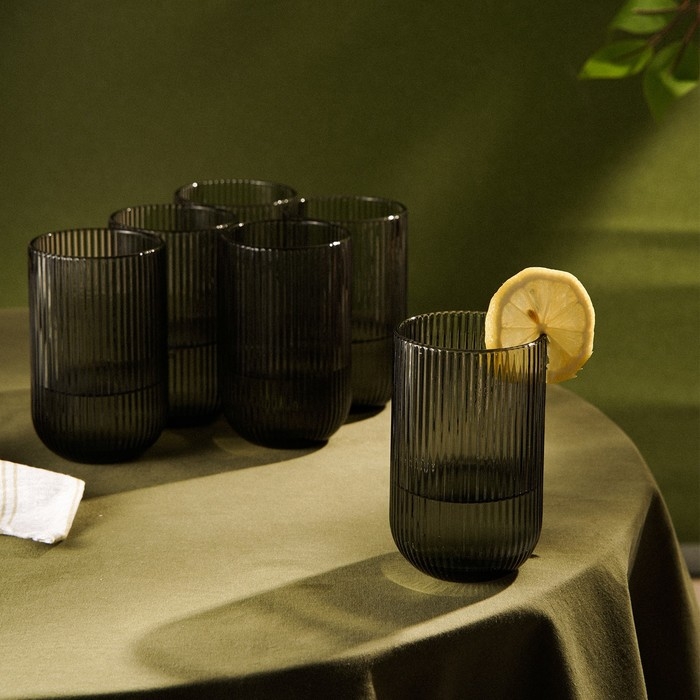 Набор стаканов стеклянный SL Home &laquo;Модерн&raquo;, 400 мл, 8&times;13 см, цвет графитовый