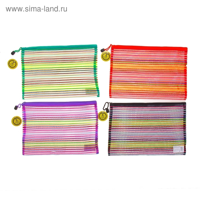 Папка-конверт "Полоска - сеточка" А4, на молнии, 23 х 34 см, МИКС