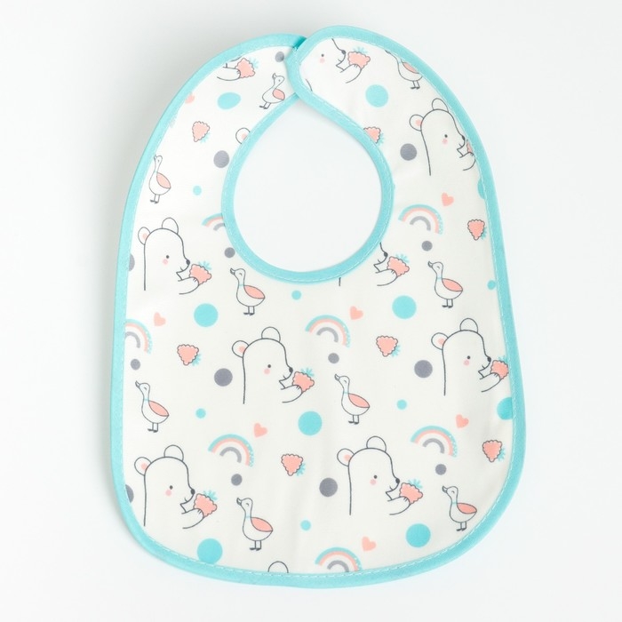 Набор детских слюнявчиков Крошка Я, 3 шт. + подарок, 29х20 см., цвет бирюзовый, розовый, серый