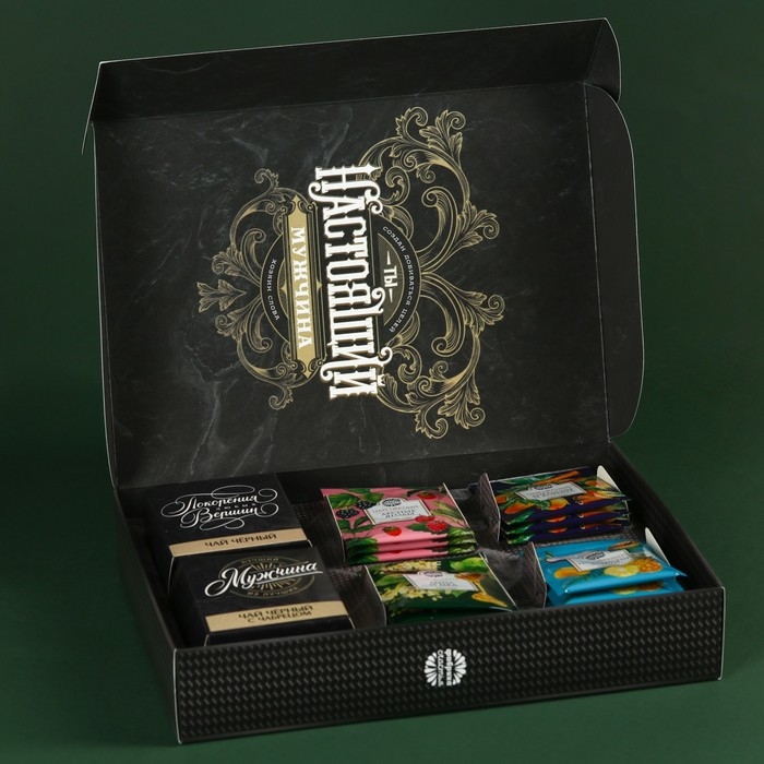 Набор с чаем &laquo;Настоящему мужчине&raquo;, весовой чай 40 г (2 шт. х 20 г)., чай в пакетиках 21,6 (12 шт. х 1,8 г).