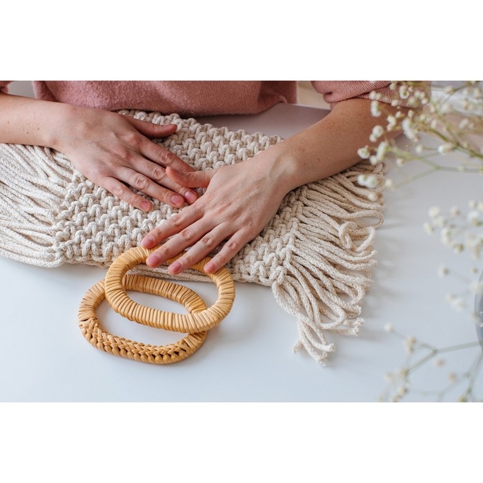 Ручки для сумок деревянные, плетёные, d = 9,8 &times; 5,9 / 13,5 &times; 9,5 см, 2 шт, цвет бежевый