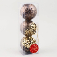 Набор шаров пластик d-8 см, 3 шт "Сказочные узоры" снежинки, золотисто-коричневый