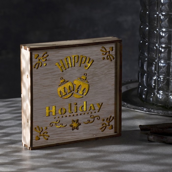 Светодиодная фигура &laquo;Счастливые каникулы&raquo; 15 &times; 15 &times; 4 см, дерево, батарейки CR2032х2 (в комплекте), свечение тёплое белое