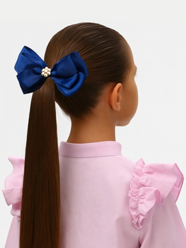 Резинка для волос "Школьница" бант ромашка классик, 11 см, синий