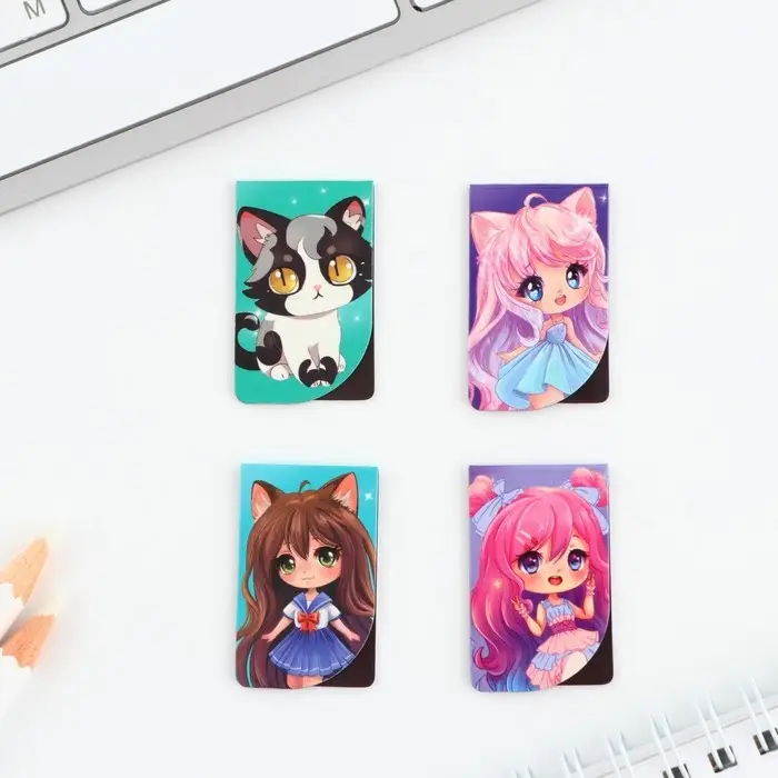 Закладки магнитные для книг, 4 шт &laquo;Чиби&raquo;