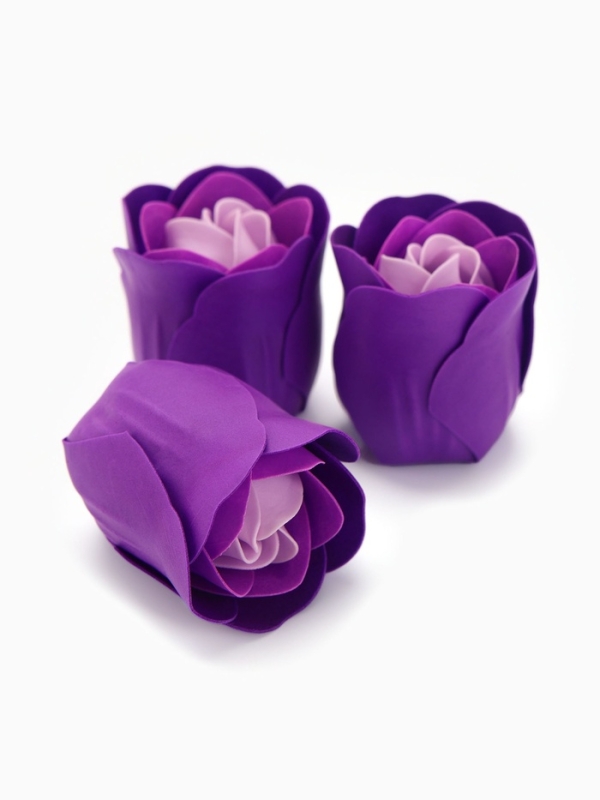 Набор мыльных роз в коробке 8 штук, фиолетово-белые с зайчиком