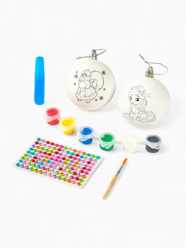 Набор для творчества &laquo;Елочные шары под раскраску &raquo;Исполнения желаний&laquo; + краски,7 см, 2 шт.