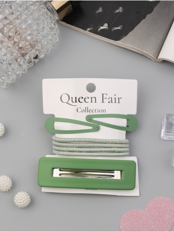 Набор для волос "Элери" (4 резинки 6,5см, автомат 8см, 2 невидимки 4,5см) зелёный