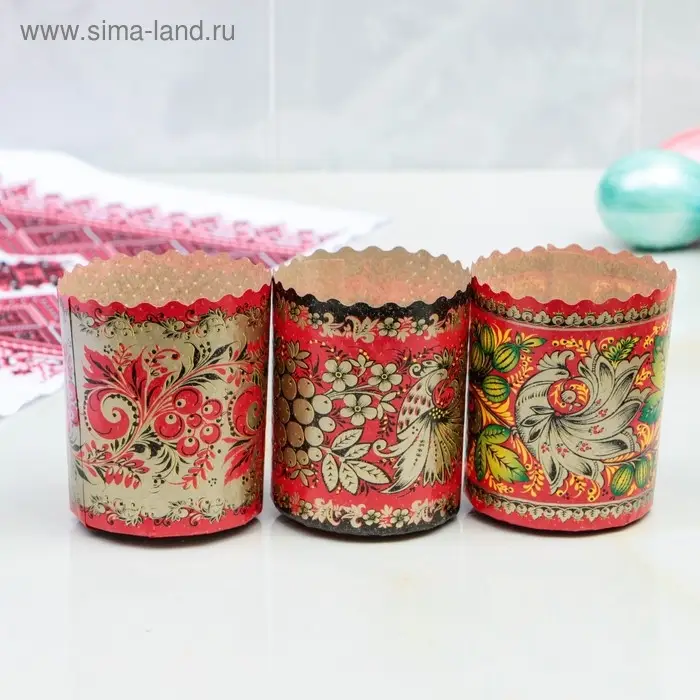 Форма бумажная для кулича &laquo;Хохлома&raquo;, 70&times;85 мм, МИКС