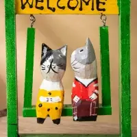 Сувенир интерьерный "Кошечки на качелях" 15х7х25 см, дерево, цв. зелёный