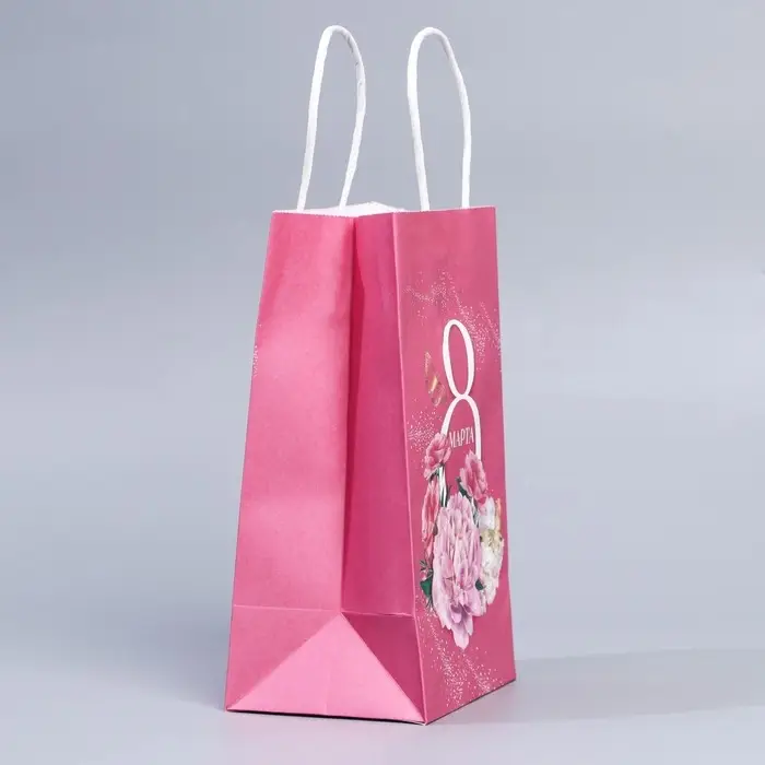 Пакет подарочный крафтовый, упаковка, &laquo;8 марта&raquo;, 12 х 21 х 9 см