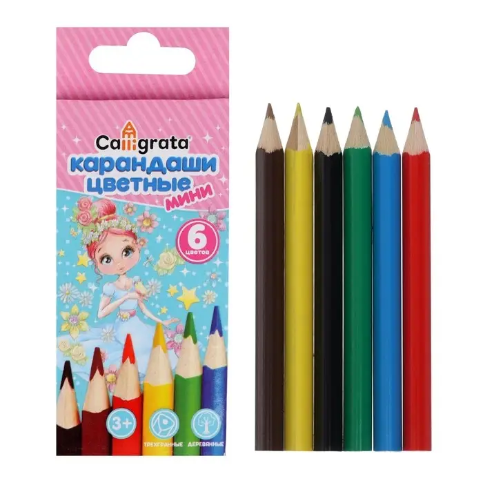 Карандаши цветные 6 цветов МИНИ, Calligrata &laquo;Принцесса&raquo;