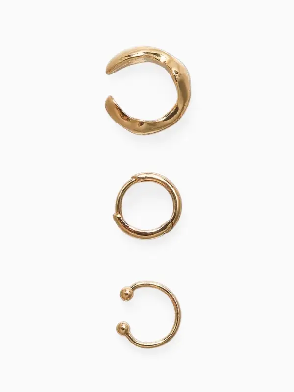 Набор серьга и каффы 3 шт. "Кольцо" тренд, цвет золото