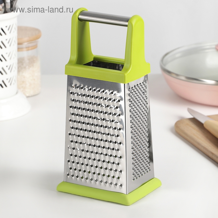 Тёрка четырёхгранная Доляна &laquo;Энергия&raquo;, 10&times;8&times;20 см, прорезиненное дно, зелёная