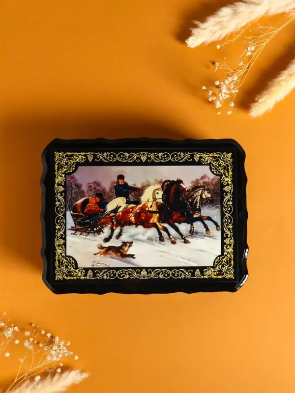 Шкатулка &laquo;Тройка&raquo;,  17&times;23&times;6 см, лаковая миниатюра