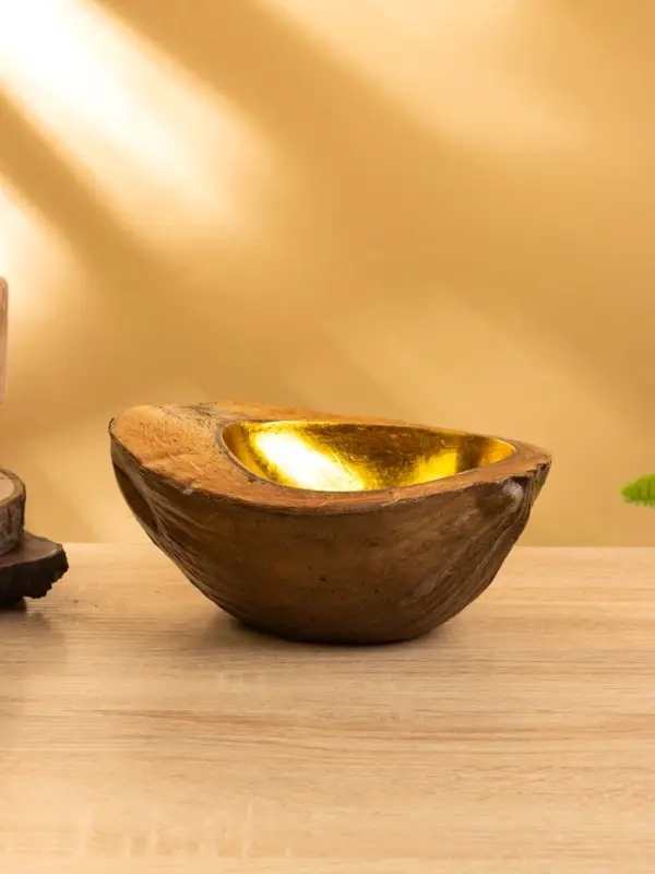 Чаша из кокоса, 15.5&times;21&times;7 см, коричнево-золотая