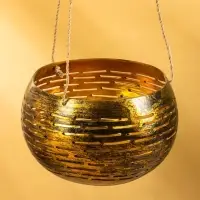 Подсвечник подвесной из кокоса, 14х14х10 см, цв. чёрно-золотой