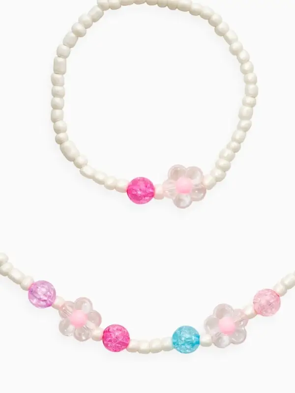 Набор детский &laquo;Выбражулька&raquo; 2 предмета: бусы, браслет, цветы, жемчуг, цвет бело-розовый