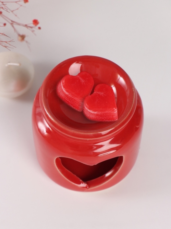 Аромалампа керамика + ароматический воск "Сердце" красная 7,5х7,5х8 см