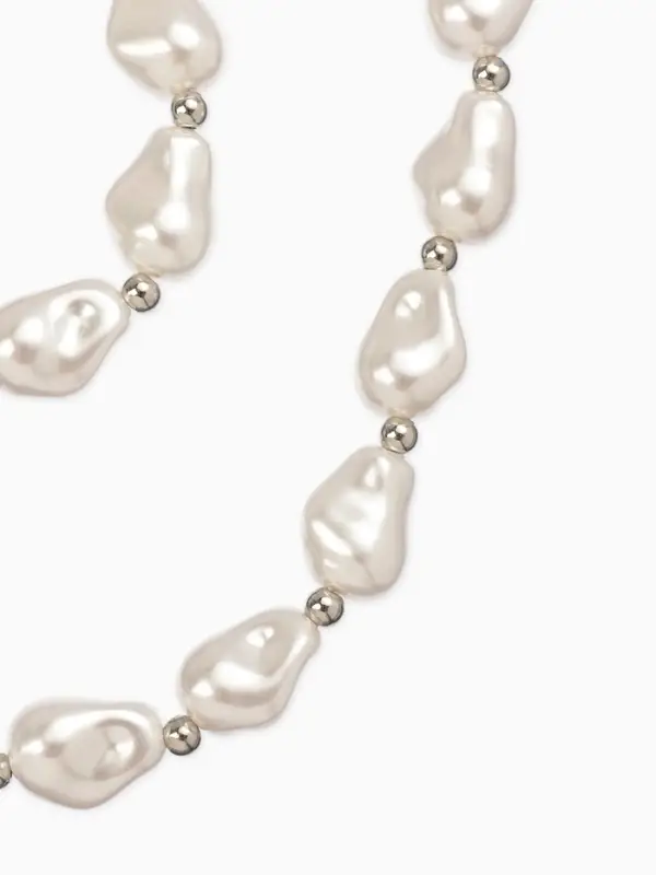 Набор 2 пред-та: бусы,браслет "Жемчуг барочный", капля, 40/18см, цвет белый в серебре