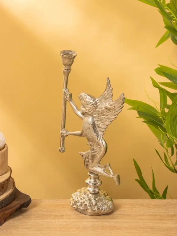 Подсвченик "Ангел мира с факелом" алюминий 35 см