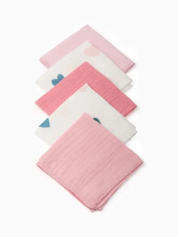 Набор платочков Крошка Я Сolored hearts (вид 1) 20*20 см-5 шт, муслин, 100 % хлопок
