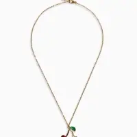 Кулон на цепочке "Черешня", цвет бордово-зелёный в золоте 40+удл