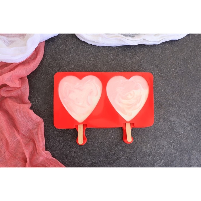 Форма для мороженого &laquo;Сердечко&raquo;, силикон, 19,5&times;14&times;2,5 см, 2 ячейки (8,4&times;9 см), цвет МИКС