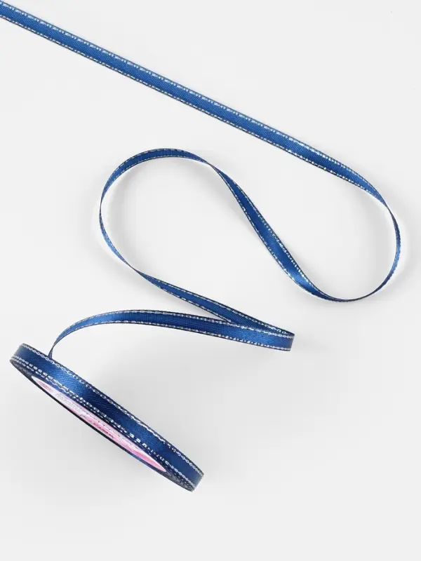 Лента атласная, с серебряным люрексом, 6 мм, 23&plusmn;1 м, синяя №038