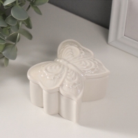 Шкатулка керамика "Бобочка фигурная" белый перламутр 7,3х7,3х4,5 см