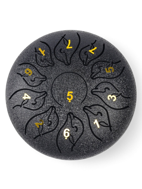 Глюкофон - музыкальный инструмент, дельфин черный, 11 лепестков, 18 х 18 х 11 см