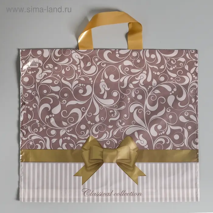 Пакет "Бежевый узор", полиэтиленовый с петлевой ручкой 34 x 40 см, 70 мкм