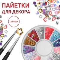 Пайетки для декора ногтей &laquo;Ассорти&raquo;, 12 ячеек, разноцветные
