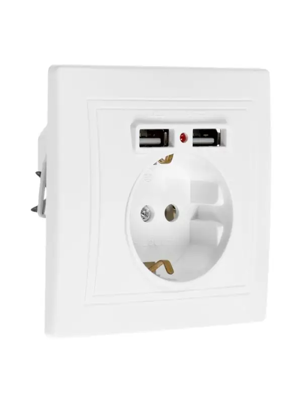 Розетка одноместная с 2&times;USB TANGO, 16 А, 250 В, IP 20, с заземлением, белая