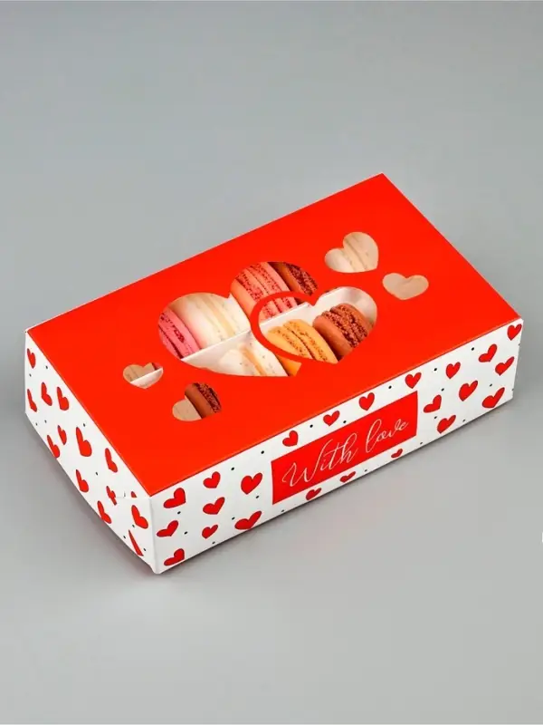 Кондитерская упаковка для макарун с окном, &laquo;С любовью&raquo;, 11 х 19 х 5.5 см