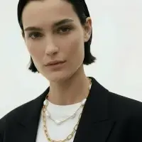 Колье "Жемчуг" борокко, цепь, 2 яруса, цвет белый в золоте